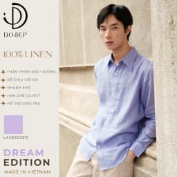 Thumbnail DODEP Áo sơmi mi nam 100% linen premium tay dài màu tím Lavender 2