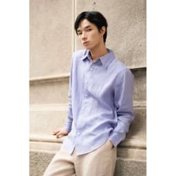 Thumbnail DODEP Áo sơmi mi nam 100% linen premium tay dài màu tím Lavender 3