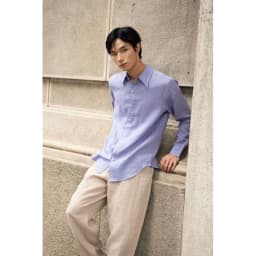 Thumbnail DODEP Áo sơmi mi nam 100% linen premium tay dài màu tím Lavender 4