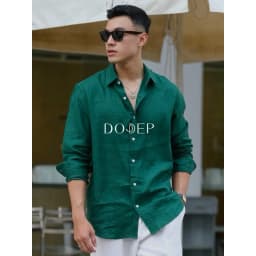 Thumbnail DODEP Áo sơmi nam 100% linen premium tay dài màu xanh thông 1