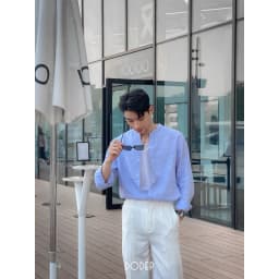 Thumbnail DODEP Áo sơmi nam 100% linen premium tay dài cổ trụ màu xanh biển 2