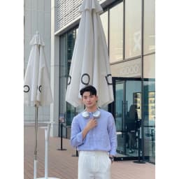 Thumbnail DODEP Áo sơmi nam 100% linen premium tay dài cổ trụ màu xanh biển 4