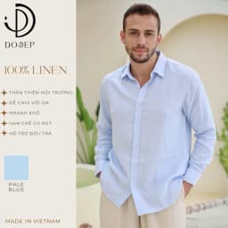 Thumbnail DODEP Áo sơmi nam 100% linen premium tay dài màu xanh da trời 1