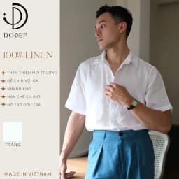 Thumbnail DODEP Áo sơmi nam 100% linen premium tay ngắn màu trắng 1