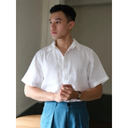 Thumbnail DODEP Áo sơmi nam 100% linen premium tay ngắn màu trắng 2