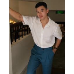 Thumbnail DODEP Áo sơmi nam 100% linen premium tay ngắn màu trắng 3