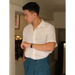 Thumbnail DODEP Áo sơmi nam 100% linen premium tay ngắn màu trắng 4