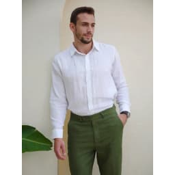 Thumbnail DODEP Áo sơmi nam 100% linen premium tay dài màu trắng 2