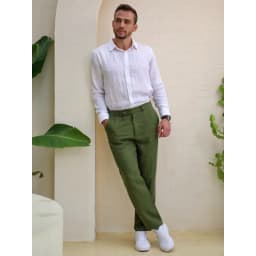 Thumbnail DODEP Áo sơmi nam 100% linen premium tay dài màu trắng 4