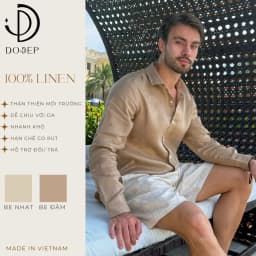 Thumbnail DODEP Áo Sơmi nam 100% linen premium tay dài màu be 1