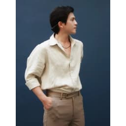 Thumbnail DODEP Áo Sơmi nam 100% linen premium tay dài màu be 3