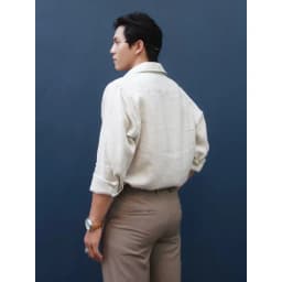 Thumbnail DODEP Áo Sơmi nam 100% linen premium tay dài màu be 4