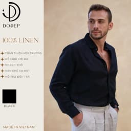 Thumbnail DODEP Áo sơmi nam 100% linen premium tay dài màu đen 1