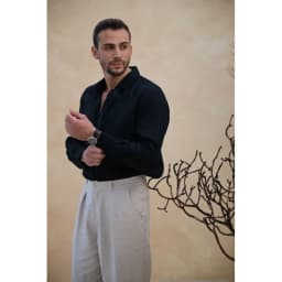 Thumbnail DODEP Áo sơmi nam 100% linen premium tay dài màu đen 3