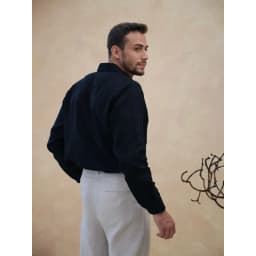 Thumbnail DODEP Áo sơmi nam 100% linen premium tay dài màu đen 4