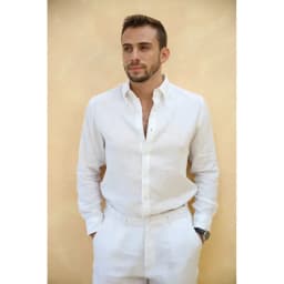 Thumbnail DODEP Áo sơmi nam 100% linen premium cổ button-downed tay dài màu xám, trắng 2