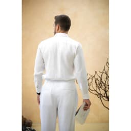 Thumbnail DODEP Áo sơmi nam 100% linen premium cổ button-downed tay dài màu xám, trắng 3