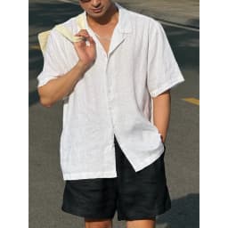 Thumbnail DODEP Áo sơmi nam cổ cuban 100% linen premium tay ngắn màu trắng, đen 2