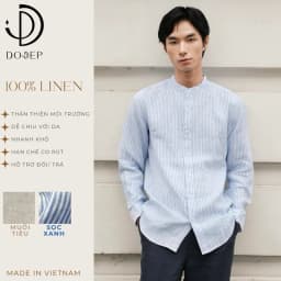 Thumbnail DODEP Áo sơmi nam cổ trụ 100% linen cao cấp tay dài 1