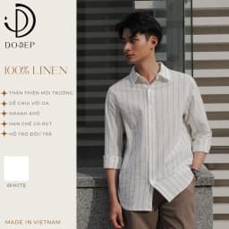 Thumbnail DODEP Áo sơmi nam linen cotton tay dài kẻ sọc relaxed fit 1