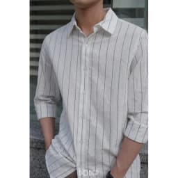 Thumbnail DODEP Áo sơmi nam linen cotton tay dài kẻ sọc relaxed fit 4