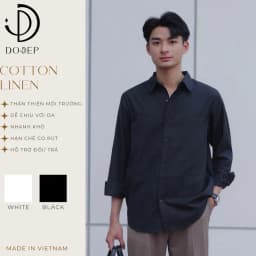 Thumbnail DODEP Áo sơmi nam linen Ý tay dài màu trắng, đen 1