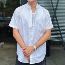 Thumbnail DODEP Áo sơmi nam tay ngắn cổ trụ màu trắng 1