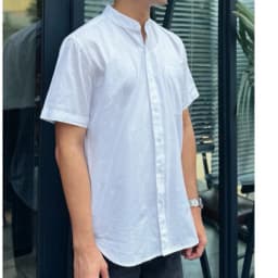 Thumbnail DODEP Áo sơmi nam tay ngắn cổ trụ màu trắng 3