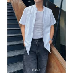 Thumbnail DODEP Áo sơmi nam tay ngắn cổ trụ màu trắng 4