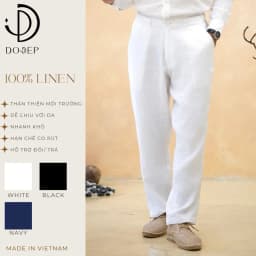 Thumbnail DODEP Quần dài nam 100% linen premium màu trắng, đen, navy form relaxed fit 1