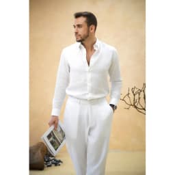 Thumbnail DODEP Quần dài nam 100% linen premium màu trắng, đen, navy form relaxed fit 2