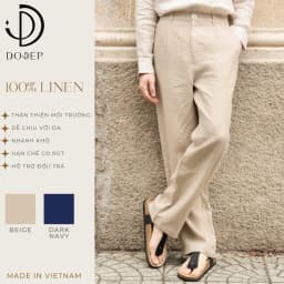 Thumbnail DODEP Quần dài nam 100% linen premium xếp ly màu be, navy đậm 1