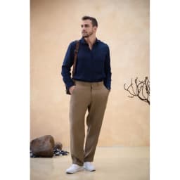 Thumbnail DODEP Quần dài nam 100% linen premium màu Nâu Olive, Xám nhạt 2
