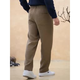 Thumbnail DODEP Quần dài nam 100% linen premium màu Nâu Olive, Xám nhạt 4