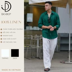 Thumbnail DODEP Quần dài nam ống suông 100% linen premium màu trắng, đen 1