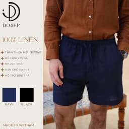 Thumbnail DODEP Quần shorts đùi nam 100% linen premium trên gối màu đen, navy 1