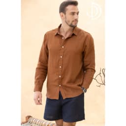 Thumbnail DODEP Quần shorts đùi nam 100% linen premium trên gối màu đen, navy 2