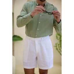 Thumbnail DODEP Quần shorts đùi nam 100% linen premium màu trắng 2