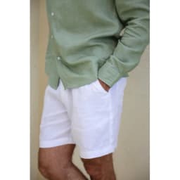 Thumbnail DODEP Quần shorts đùi nam 100% linen premium màu trắng 3