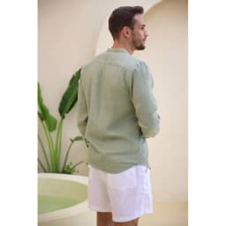 Thumbnail DODEP Quần shorts đùi nam 100% linen premium màu trắng 4