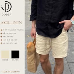 Thumbnail DODEP Quần shorts đùi nam linen relaxed fit màu be, đen 1