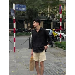 Thumbnail DODEP Quần shorts đùi nam linen relaxed fit màu be, đen 2