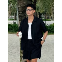 Thumbnail DODEP Quần shorts đùi nam linen relaxed fit màu be, đen 4