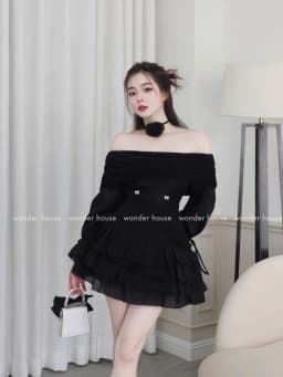 Thumbnail Dolly Dress Wonderhouse Đầm trễ vai tay dài dáng xòe chất vải dày dặn dự tiệc dạo phố sang trọng, nữ tính 4