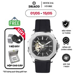Thumbnail Đồng hồ nam Draco D23-DS68 “DongSon” Automatic trắng đen dây cao su non cao cấp màu đen 1