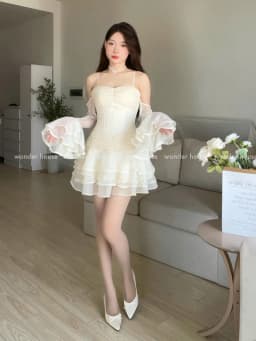 Thumbnail Dora Dress Wonderhouse Đầm thiết kế dây tay dài dáng xòe chất vải ren họa tiết dự tiệc,dạo phố sang trọng nữ tính 1