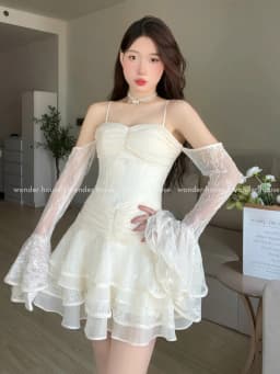 Thumbnail Dora Dress Wonderhouse Đầm thiết kế dây tay dài dáng xòe chất vải ren họa tiết dự tiệc,dạo phố sang trọng nữ tính 2