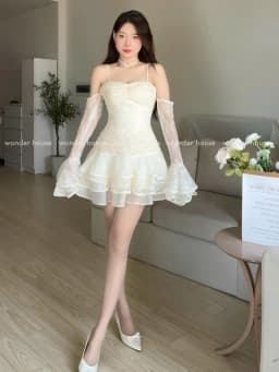 Thumbnail Dora Dress Wonderhouse Đầm thiết kế dây tay dài dáng xòe chất vải ren họa tiết dự tiệc,dạo phố sang trọng nữ tính 4