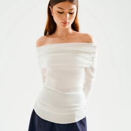 Thumbnail DOTTIE - Áo trễ vai tay dài - Trắng - T0999 1