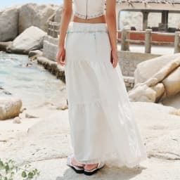 Thumbnail DOTTIE - Chân váy maxi phối ren - Trắng - S0208 1